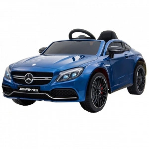 Masinuta Electrica cu acumulator pentru copii NOVOKIDS™ Mercedes C63S AMG Coupe, Cu telecomanda, Roti din Cauciuc EVA, 3-8 ani , Usi cu deschidere , Baterie12V, 2 Viteze, Lungime 116 cm, 2 motoare , Albastru