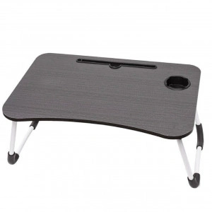 Masuta plianta cu blat din MDF melaminat HouseXL® Mini Folding Table, Dimensiuni 60X40 cm, Pentru laptop si mic dejun, Blat 18mm, Picioare emailate, Pliabila, Gri Antracit