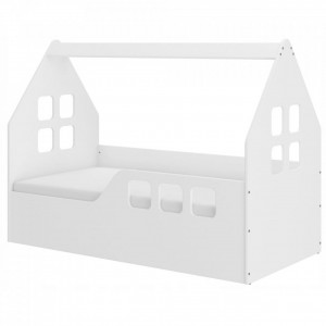 Pat-tip-casuta-pentru-copii-NOVOKIDS-Magic-Little-House-140x70-CM-Set-cu-Saltea-din-Spuma-MATSEN-10-CM-Inclusa-Pal-18-mm-Margini-anti-lovire-Protectie-Laterala-cu-montare-universala-Alb