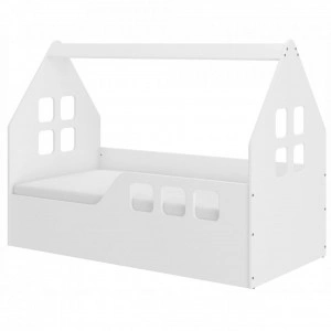 Pat-tip-casuta-pentru-copii-NOVOKIDS-Magic-Little-House-140x70-CM-Set-cu-Saltea-din-Spuma-MATSEN-10-CM-Inclusa-Pal-18-mm-Margini-anti-lovire-Protectie-Laterala-cu-montare-universala-Alb