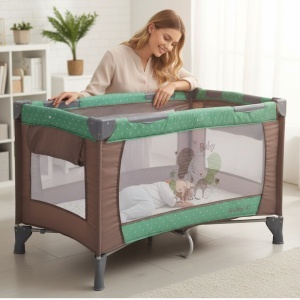 Patut-Pliabil-si-Tarc-copii-Baby-Care-PRO-FMG-120X60-cm-2-Niveluri-de-inaltime-Cu-geanta-transport-inclusa-Plasa-insecte-Maron-cu-Verde-3
