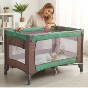Patut-Pliabil-si-Tarc-copii-Baby-Care-PRO-FMG-120X60-cm-2-Niveluri-de-inaltime-Cu-geanta-transport-inclusa-Plasa-insecte-Maron-cu-Verde-3
