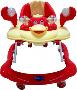 Premergator-reglabil-in-3-trepte-NOVOKIDS-Baby-C-cu-melodii-roti-silentioase-din-silicon-Ratusca-Pliabil-Rosu