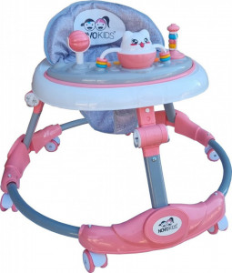 Premergator-reglabil-in-6-trepte-de-inaltime-NOVOKIDS-Little-Kitty-Cu-melodii-Pliabil-Max-20-kg-Roti-silentioase-Model-Pisicuta-Roz
