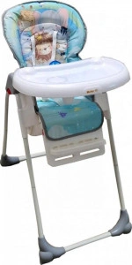 Scaun de masa pentru copii si bebe Baby Care™ CC reglabil in 3 trepte, Pliabil, Centura de siguranta, Sezut comfortabil, Masuta detasabila, Pozitie somn, Cosulet de depozitare, Model Animalute, Albastru