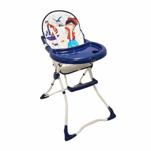 Scaun de masa pentru copii si bebe Baby Care™ CH ,Pliabil, Centura de siguranta, Sezut comfortabil, Masuta detasabila, Model Micul Matelot , Alb cu Albastru