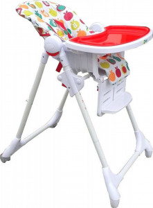 Scaun-de-masa-pentru-copii-si-bebe-NOVOKIDS-Go-baby-reglabil-in-6-trepte-de-inaltime-pliabil-centura-de-siguranta-sezut-comfortabil-masuta-detasabila-pozitie-somn-roti-cu-frana-model-Fructe-Rosu-si-Alb