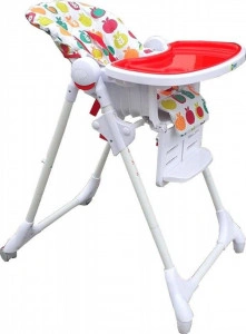 Scaun-de-masa-pentru-copii-si-bebe-NOVOKIDS-Go-baby-reglabil-in-6-trepte-de-inaltime-pliabil-centura-de-siguranta-sezut-comfortabil-masuta-detasabila-pozitie-somn-roti-cu-frana-model-Fructe-Rosu-si-Alb