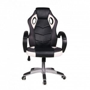 Scaun gaming si birou NOVOKIDS™ Gamer PRO, Rotatie 360 grade, Design ergonomic, Inaltime reglabila 117-127 cm, Latime 60 cm, Max 120 kg, Alb cu Negru