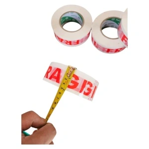 Set 36 benzi adezive HouseXL FRAGILE 50mmx200m, 200 metri, Diametru total 14 cm, Diametru gol 7.5 cm, Latime 5 cm, Alb cu Rosu - Img 2