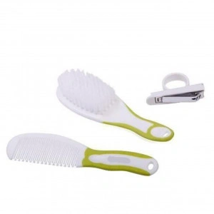 Set ingrijire bebelusi si copii NOVOKIDS™ Baby Care, 3 piese, 0 luni +, unghiera copii, pieptene, perie de par, Alb si Verde