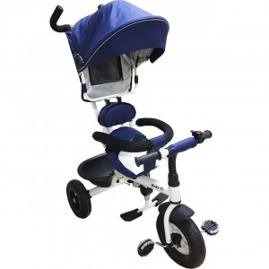 Tricicleta cu copertina Baby Care™ My first Trike , pedale si maner pentru parinti, scaun reversibil cu invartire 360 grade , cadru metalic, Albastru