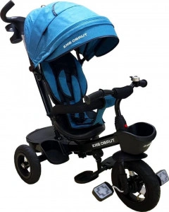 Tricicleta cu copertina Baby Care™ Turbo Bike , roti din cauciuc, pozitie somn, pedale si maner pentru parinti, scaun reversibil cu invartire 360 grade , cadru metalic, dimensiuni 110X45X90 cm, Turquoise