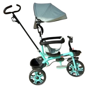 Tricicleta cu copertina detasabila NOVOKIDS™ My first Trike, Roti din spuma cauciucata, Maner de ghidaj pentru parinti, Cadru metalic, Dimensiuni 100X45X90 cm, Verde Turquoise - Img 2