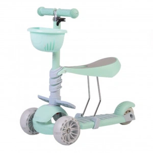 Tricicleta evolutiva 2 in 1 transformabila in trotineta NOVOKIDS™ BubbleGum , Max 40 kg, Roti din silicon cu LED, Maner de impins pentru parinti detasabil, Scaun detasabil , Cadru metalic, Turquoise