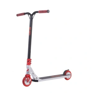 Trotineta Freestyle NOVOKIDS™ Rebel Stunter PRO, Maner 67 cm latime, Max 100 kg, Frana picior, Cadru si roti aluminiu, Diametru roata 120 mm, Rosu