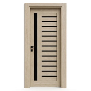 Usa de interior din MDF cu cadru din lemn masiv Novo Doors NDM01 cu sticla neagra mata de culoare Crem