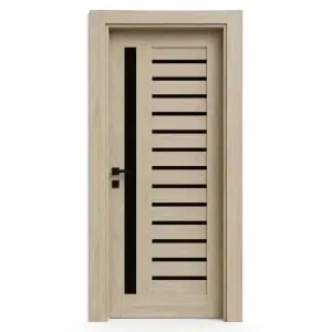 Usa de interior din MDF cu cadru din lemn masiv Novo Doors NDM01 cu sticla neagra mata de culoare Crem