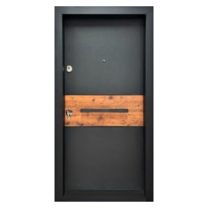 Usa metalica de exterior cu izolatie si vizor Novo Doors NDA2, Din compozit, 2 yale, Kit complet, Pentru case, Gri antracit cu insertie stejar