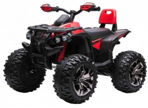 ATV Electric cu acumulator pentru copii NOVOKIDS™ PowerQuad PRO , Cu melodii si lumini, Lungime 103 cm, 3-8 ani , Max 35 kg , Roti EVA, 12V, 4 motoare, Negru cu Rosu