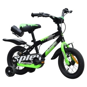 Bicicleta pentru copii NOVOKIDS™ Splend'Or Boom PRO Edition, Cu bidon pentru apa, Roti 12" inch, Maxim 50 kg, Cadru din otel, Roti ajutatoare detasabile, Ghidon reglabil pe inaltime, Verde cu Negru