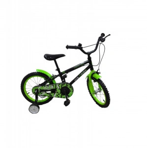 Bicicleta pentru copii NOVOKIDS My first Bike, roti 16" inch, maxim 35 kg, cadru din otel, roti ajutatoare, ghidon reglabil pe inaltime, Verde Negru