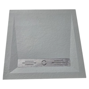 Cadita gri patrata de dus HouseXL StoneCore Premium 90x90 cm din compozit granit cu rigola metalica inclusa vedere fata