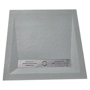 Cadita gri patrata de dus HouseXL StoneCore Premium 90x90 cm din compozit granit cu rigola metalica inclusa vedere fata