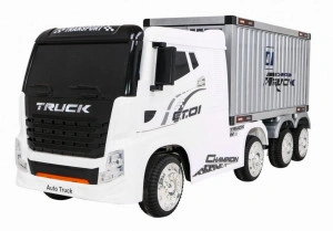 Camion Electric cu acumulator pentru copii NOVOKIDS™ Super Truck , Roti din Cauciuc EVA, Max 35 kg , Usi cu deschidere , Baterie12V, 2 Viteze, lungime 175 cm, 4 motoare , Alb