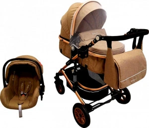 Carucior nou nascuti 3 in 1 Baby Care™ PRO 531 , Cu geanta Bebe inclusa, Cadru Aluminiu Gold, Amortizoare, Roti din cauciuc plin AVE, Landou, Scoica auto, Spatar reglabil 3 trepte, Plasa insecte, Maron Cappuccino