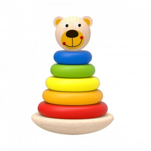 Jucarie educativa sortatoare din lemn masiv NOVOKIDS™ Wooden Teddy Bear, 7 piese, Cu forme geometrice, Materiale Eco, Multicolor