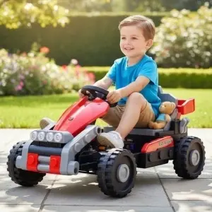 copil pe kart electric novokids transformx 24v rosu masina electrica copii exterior