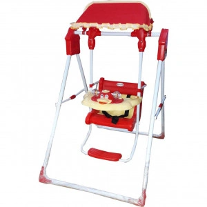 Leagan bebelusi si copii pentru interior si exterior NOVOKIDS™, Cu melodii si lumini, Suport pentru picioare, Centura de siguranta, Ratusca, Rosu