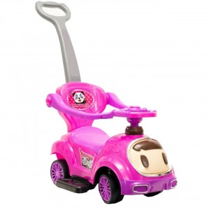 Masinuta copii si bebe NOVOKIDS™ BabyCar, Cu melodii si lumini, Maner de impins pentru parinti detasabil, Functie trotineta fara pedale, Pentru interior si exterior, Roz
