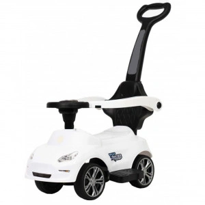 Masinuta copii si bebe NOVOKIDS™ Top Racer, Cu melodii si lumini, Maner de impins pentru parinti detasabil, Functie trotineta fara pedale, Pentru interior si exterior, Alb