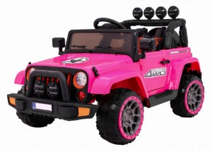 Masinuta Electrica cu acumulator pentru copii NOVOKIDS™ Full Time Jeep 4X4 PRO, Max 30 kg, 3-8 ani , Cu melodii si lumini,12V, 2 Viteze, 4 motoare, Roz