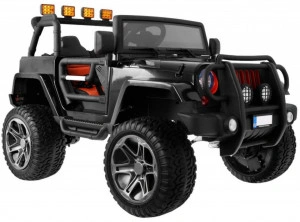 Masinuta Electrica cu acumulator pentru copii NOVOKIDS™ Jeep 4X4 PRO, 2 locuri, Max 40 kg, Roti din Cauciuc EVA, 3-10 ani , Husa ploaie si rucsac ,2 Baterii 12V, 2 Viteze, Lungime 139 cm, 4 motoare , Negru