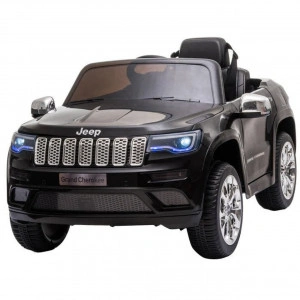 Masinuta Electrica cu acumulator pentru copii NOVOKIDS™ Jeep Grand Cherokee, Roti din Cauciuc EVA, Max 30 kg ,Usi cu deschidere ,Baterie12V ,2 Viteze ,Lungime 114 cm, 2 motoare 390 W, Negru