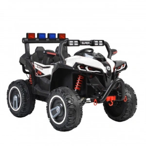 Masinuta Electrica cu acumulator pentru copii NOVOKIDS™ Super Beasty Buggy UTV , 2 locuri, Cu faruri luminoase, Telecomanda, 3-9 ani , max 30 kg , 12V, Mp3/USB, 2 Viteze, Lungime 132 cm, Model Offroad, Alb cu Negru