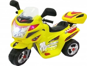 Motocicleta Electrica cu Acumulator Pentru Copii NOVOKIDS™ Moto Classico 51, 3-6 ani, max 25 kg, Cu Sunete , Trotineta Electrica, 3 Roti, MERS CU SPATELE, Galben
