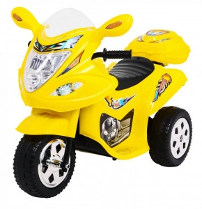 Motocicleta Electrica cu Acumulator Pentru Copii NOVOKIDS™ Moto Classico 88, 3-6 ani, Max 25 kg, Cu Melodii si Lumini, Trotineta Electrica, 3 Roti, Galben
