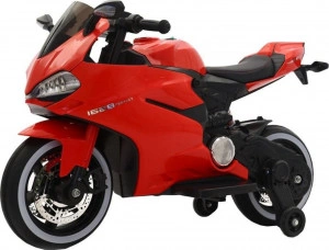 Motocicleta Electrica cu Acumulator Pentru Copii NOVOKIDS™ Napoleon Premium Motor, 3-7 ani, max 30 kg, Cu Sunete si Lumini LED, sa din piele, suspensie pe spate, Roti ajutatoare, viteza din maner, Rosu