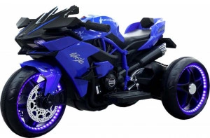 Motocicleta Electrica cu Acumulator Pentru Copii NOVOKIDS™ Ninja Trio Motocross, 3-8 ani, Max 30 kg, Cu Melodii si Lumini LED, Bluetooth, 3 Roti, MERS CU SPATELE, Albastru