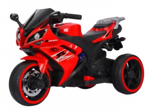 Motocicleta Electrica cu Acumulator Pentru Copii NOVOKIDS™ Storm Motor Trio GTX, Cu melodii si lumini, 12V, Max 30 kg, Trotineta Electrica, 3 Roti, Mers cu spatele, Rosu