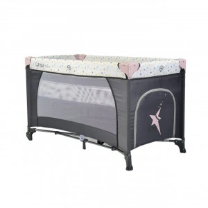 Patut pliant transformabil in tarc copii NOVOKIDS™ Little Star NEST, 60X120 cm, 2 Niveluri, Pliabil, Cu geanta transport inclusa, Fermoar acces lateral, Roz cu Gri