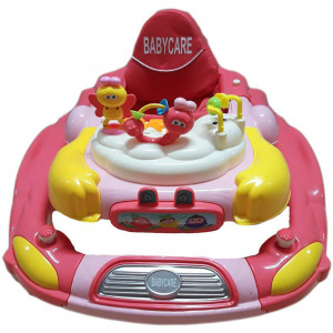 Premergator-cu-sistem-de-balansare-Reglabil-in-3-Trepte-Baby-Care-Iepuras-8-Roti-Pliabil-Cu-Melodii-Roz