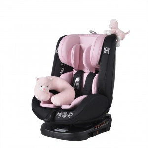Scaun Auto cu Isofix NOVOKIDS™ Serengenti Deluxe, Rotire 360°, 0-36 kg, Tetiera reglabila pe inaltime, Omologare R-129 i-Size, Centura 5 puncte, Pernuta masina ursulet, Roz