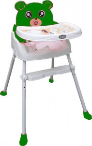 Scaun de masa 3 in 1 pentru copii si bebe NOVOKIDS™ Teddy Bear ,transformabil in scaunel copii, functie inaltator scaun, 2 trepte de inaltime, sezut comfortabil, masuta detasabila, model Ursulet, Verde