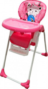 Scaun-de-masa-pentru-copii-si-bebe-Baby-Care-CC-reglabil-in-3-trepte-Pliabil-Centura-de-siguranta-Sezut-comfortabil-Masuta-detasabila-Pozitie-somn-Cosulet-de-depozitare-Model-Pisicuta-Roz