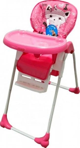 Scaun-de-masa-pentru-copii-si-bebe-Baby-Care-CC-reglabil-in-3-trepte-Pliabil-Centura-de-siguranta-Sezut-comfortabil-Masuta-detasabila-Pozitie-somn-Cosulet-de-depozitare-Model-Pisicuta-Roz